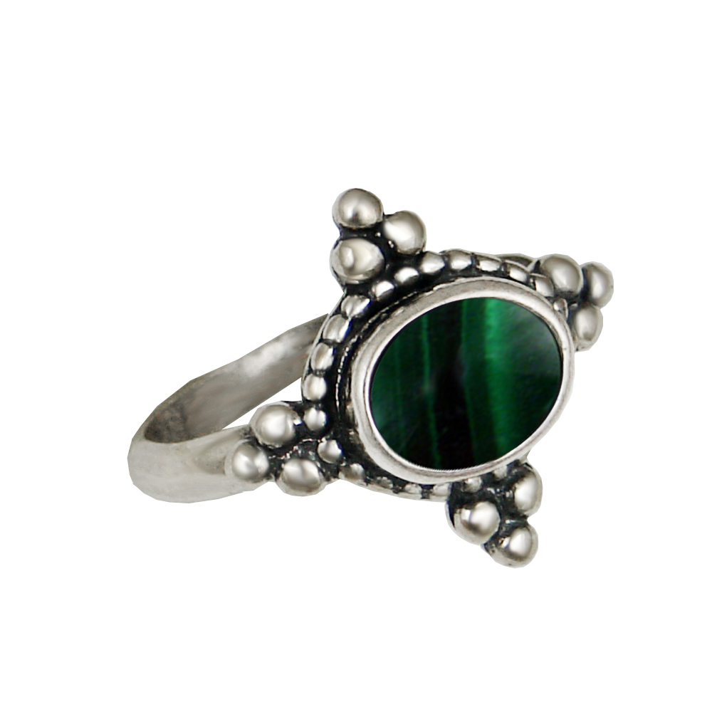 Sterling Silver Gemstone Ring With Malachite Size 9